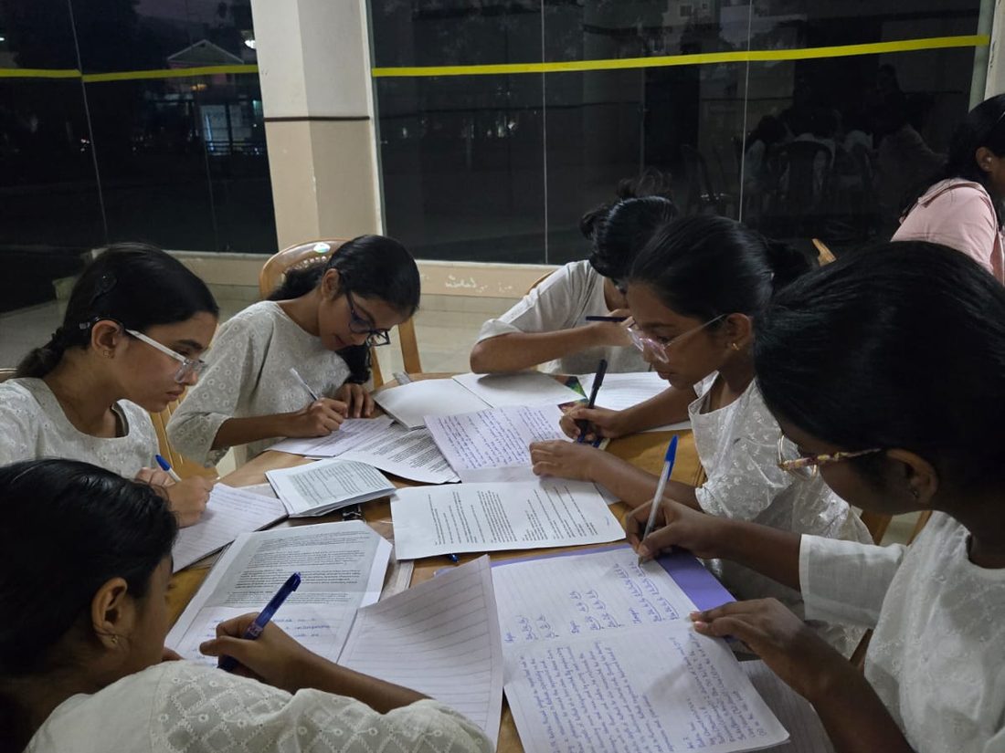 NrityaShrm students writing their annual Kathak diploma examination