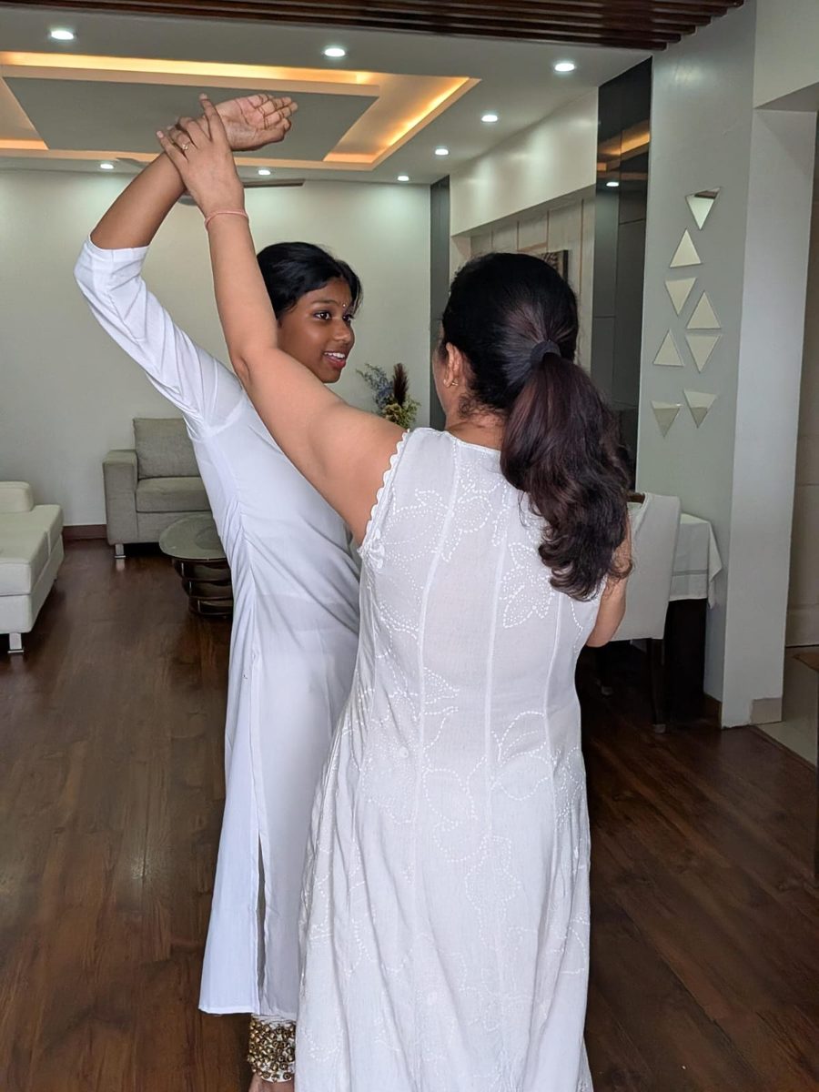 Shalu guiding a Kathak student